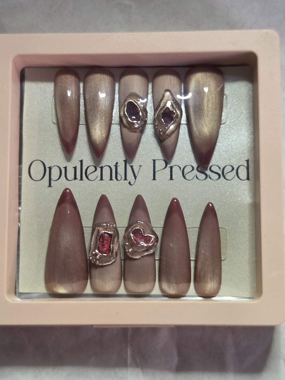 Mauve Pink Stiletto Gem Press-On Nails